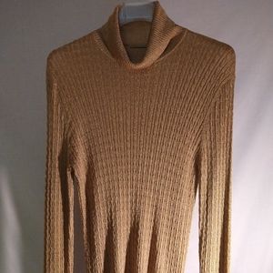 LAUREN RALPH LAUREN GOLD METALLIC CABLE RIBBED LONG SLEEVE TURTLENECK SWEATER